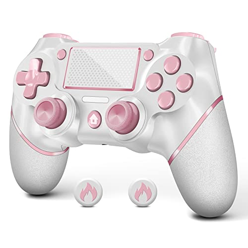 AceGamer Controller für Ps4 ,Wireless Controller für Ps4 mit Double Vibration, Stereo Kopfhöreranschluss,Touchpad, Sechs Achsen Bewegungssteuerung, kompatibel mit Ps4/Slim/Pro-Konsole (rosa&weiß)
