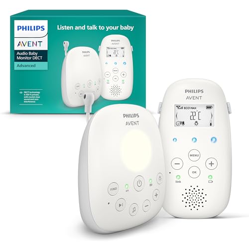 Philips AVENT Audio Babyphone DECT-Technologie, Eco-Mode, Gegensprechfunktion, Schlaf- und Nachtlieder, Temperatursensor, maximale Reichweite, weiß (Modell SCD713/26)