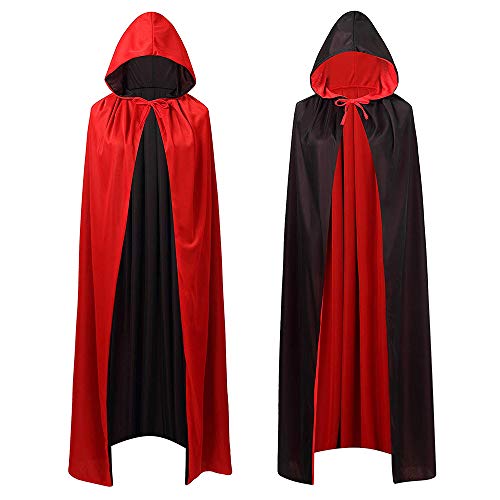 HomeMall Vampir Umhang. Kapuzenumhang Schwarz Rot Doppelseitig Mit Erwachsener Für Halloween Kostüm (Rot)