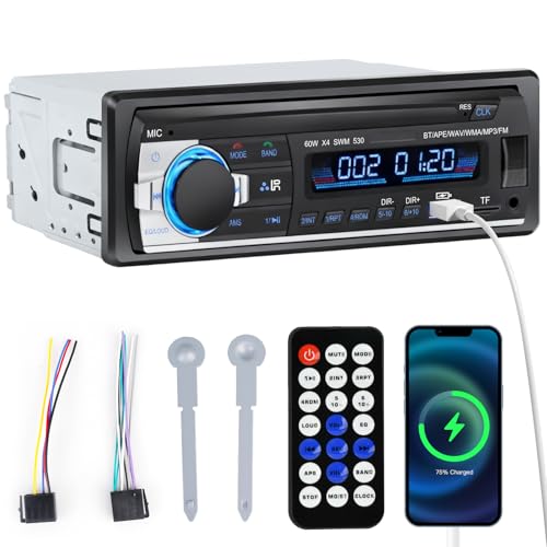 Behogan Autoradio Bluetooth, 1 Din AM/FM Autoradio mit Stereo-Sound, Auto Radio Bluetooth mit Fernbedienung, LCD Bildschirm, Freisprechfunktion, Unterstützt 2 USB/AUX/SD/TF/EQ/DSP/MP3 Player