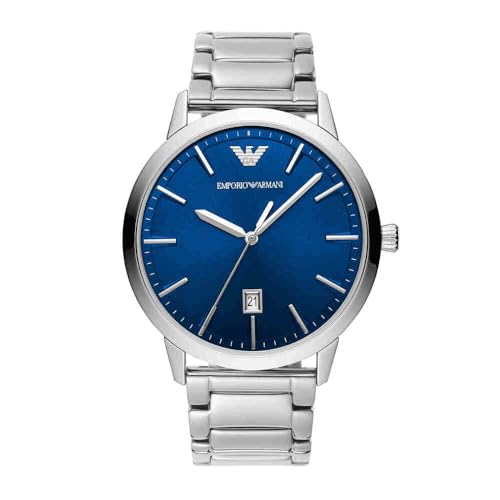Emporio Armani Herrenuhr, DreizeigerDatumswerk, 43mm Silbernes Edelstahlgehäuse mit Edelstahlarmband, AR11311