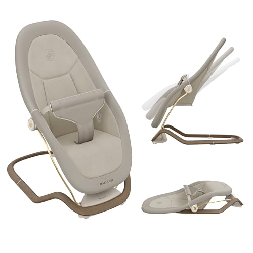 Maxi-Cosi Dove, Babywippe, 0–3 Jahre, 0–15 kg, Leichtgewicht Babywippe, Zusammenklappbar, Tragbar, Natürliches Wippen, 3 Liegepositionen, Eco Care 100% Recycelte Stoffe, Elegance Beige