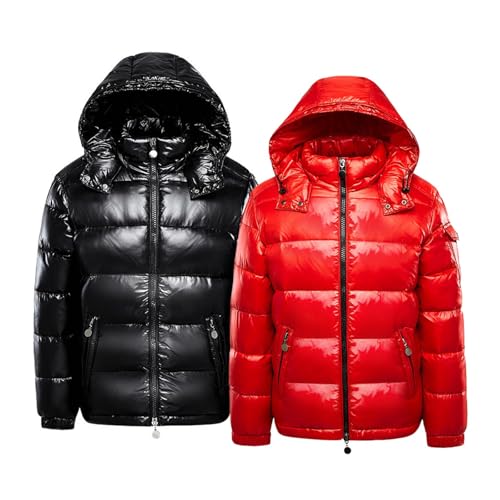 Puffer Jacke Herren glänzend, Winterjacke Herren Damen Schwarz - Puffer Jacke Glänzend Daunenjacke, Schwarze Jacke, Shiny Metall Jacken, Warme Winter Mantel Parka Mit Kapuze Reißverschluss