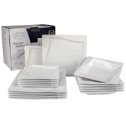 FESTA ITALIA Geschirrset 6 Personen - 18 Teilig - Tellerset aus Porzellan - Weiß Essgeschirr Set - Schüssel- und Tellerset - Modern Tafelservice - Teller - Essservice - Geschirr Set 6 Person