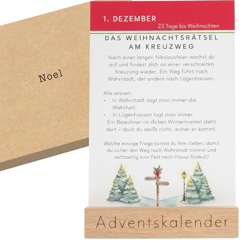 Adventskalender mit Rätseln – 24 Weihnachts-Logikrätsel auf Karten mit Holzhalter (Weihnachtsrätsel)