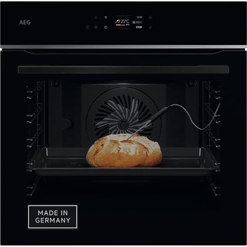 AEG Wifi Einbaubackofen, Serie 7 TFT-FullTouch-Farbdisplay mit Kochassistent, Made in Germany, Pyrolyse Selbstreinigung, Kerntemperatursensor: für punktgenaues Garen, 1x Vollauszug, TE7PB63ZAB