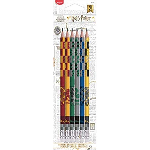 Maped 851701 - egonomische Drei-Kant-Bleistifte HARRY POTTER mit Radiergummikopf - HB-mittel - x6 Stifte - Haus Gryffindor, Haus Slytherin, Haus Ravenclaw, Haus Huffelpuff