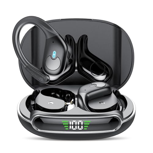coioc Bluetooth Kopfhörer Sport Kabellos Bluetooth 5.3 HiFi Stereo mit Active Noise Cancelling，ENC Mikrofon, 60H Spielzeit-LED-Anzeige, IPX7 Wasserdicht in Ear Ohrhörer mit Ohrhaken für Joggen/Laufen
