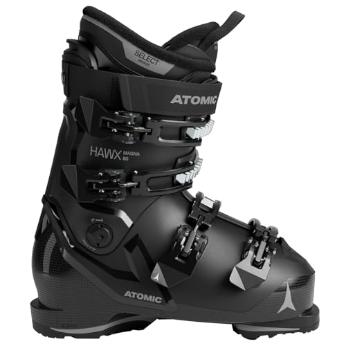 ATOMIC HAWX Magna 80 Skischuhe in Schwarz/Anthrazit - Größe 45/46 - Breite Ski-Boots mit 102 mm Passform & 80er-Flex - Hochwertige Ski-Schuhe mit Prolite-Konstruktion