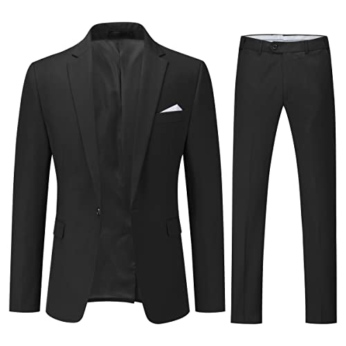 YOUTHUP Anzug Herren 2 Teilig Slim Fit Herrenanzug Business Hochzeit Modern Anzüge Sakko Anzughose, Schwarz, M