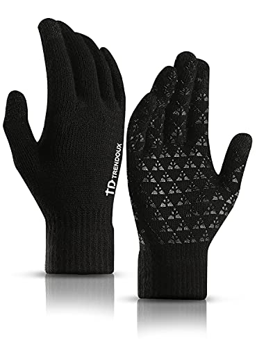 Handschuhe, Touchscreen Reithandschuhe Outdoor Herren Damen Thermo Winter Laufhandschuhe Warme Winddichte Anti-Rutsch Full Finger für Laufen weihnachten geschenke - Schwarz M