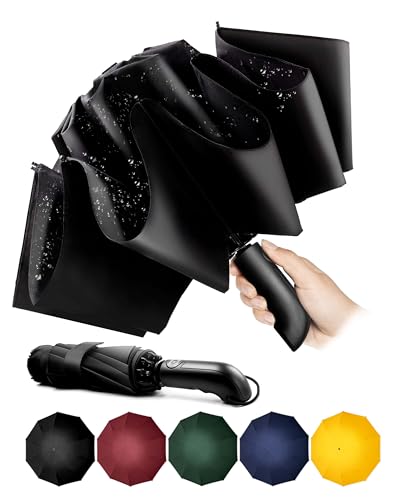 Conlun Kompakter Faltbarer Regenschirm sturmfest– mit Automatik windsicher schwarz faltet Sich nach innen für Herren, 210T Gewebe 105 cm Spannweite, 10 Knochenschirm groß Weihnachtsgeschenke