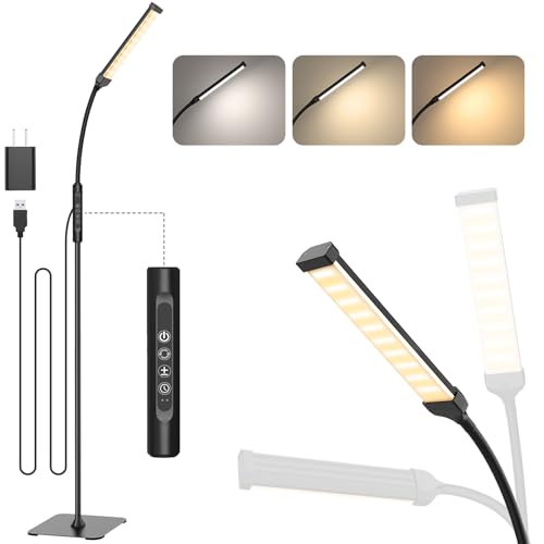 Mojimdo 120 LED Stehlampe, helle Stehlampen für Wohnzimmer, 3 Farbmodi & 10 Helligkeiten 3000K-6000K Standlicht, Schwanenhals Leselampe mit Touch Control für Schlafzimmer Büro
