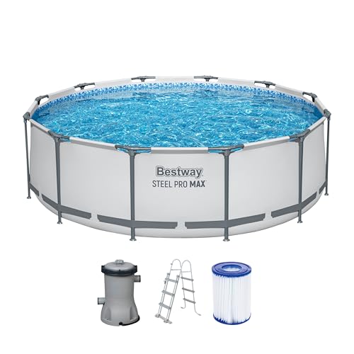Bestway Steel Pro MAX Frame Pool-Set mit Filterpumpe Ø 366 x 100 cm, lichtgrau, rund, Grau