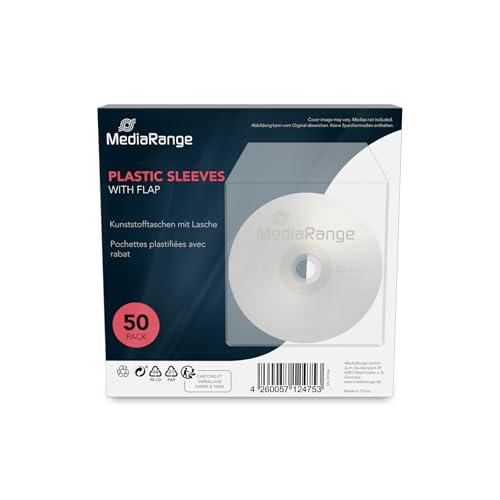 MediaRange Plastiktaschen für 1 Disc, mit Lasche, transparent, 50er Pack, grau, BOX64