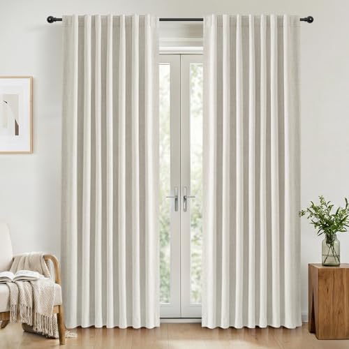 INOVADAY 100% Verdunklungsvorhänge 2 Stück 245 cm Lang,Vorhäng Blickdicht Thermovorhang Kälteschutz Vorhang Beige,Gardinen Schlafzimmer Wohnzimmer,H 245 x B 140 cm
