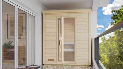 Chillroi® Karibu Saunahaus MELO 38 mm naturbelassen Außensauna Gartensauna versch. Ausführungen inkl. Saunaofen und 18kg Saunasteinen (Melo 0)