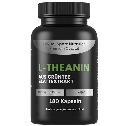 EXVital® L-Theanin, 180 vegane Kapseln, 400 mg L-Theanin pro Kapsel, aus Grüntee Blattextrakt, L-Theanine Aminosäure, vegan & ohne Zusätze, laborgeprüft