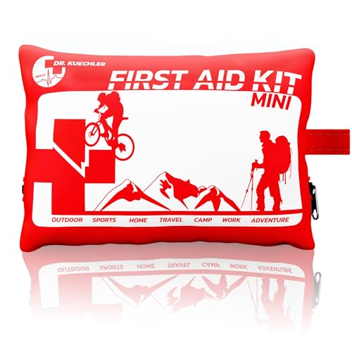 Dr. Küchler Medical Erste-Hilfe-Set Mini - Ultrakompaktes First Aid Kit (14×9×4 cm) für Outdoor, Wandern, Fahrrad & Reise - 29 Teile mit Pflastern, Wundauflagen & Schere, Color First AID KITS:rot