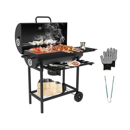 Dewinner XXL-Holzkohlegrill, Grill, mit XXL-Grillrost mit zwei Etagen, Grillzange, verstellbarer Lüftungsschlitz, Kugelgrill, Anti-Brennhandschuhe, Holzkohlegrill, tragbarer Holzkohlegrill.