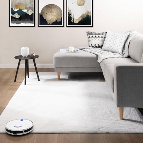 VIMODA Teppich Wohnzimmer Schlafzimmer Flauschig, kurzflorig – waschbar und Fußbodenheizung geeignet,Farbe:Creme;Maße:120x160 cm