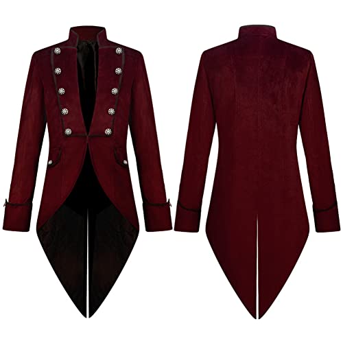 AGYMNX Steam Punk Herren Jacke Samt Gothic Frack Steampunk Mantel Gehrock Mittelalter Viktorianische Uniform Lange Smoking f�r M�nner Halloween Kost�m Karneval Fasching Party Cosplay Kleidung