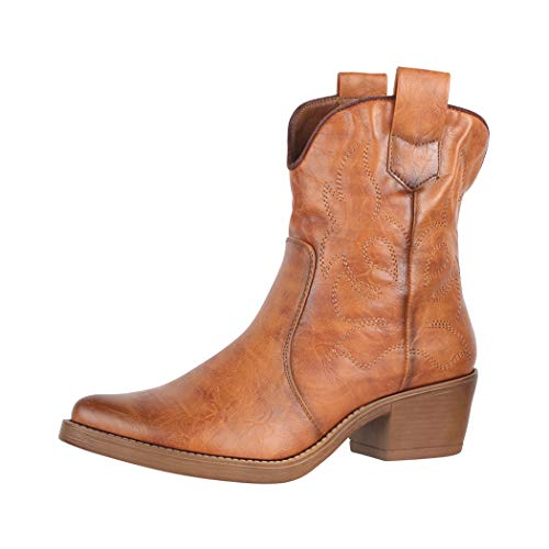 Elara Damen Stiefeletten Cowboy Boots Chunkyrayan 301-A31P Camel-38