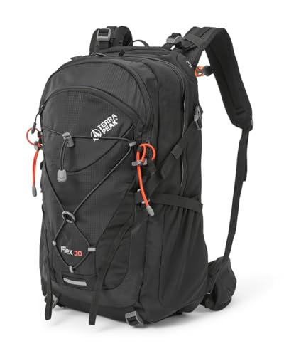 Terra Peak Wanderrucksack Damen 30L Herren & Erwachsene schwarz mittel - Trekking-Rucksack ergonomisch - Outdoor Daypack wasserdicht - Wander-Rucksäcke leicht mit Rückenbelüftung zum Wandern, Flex 30