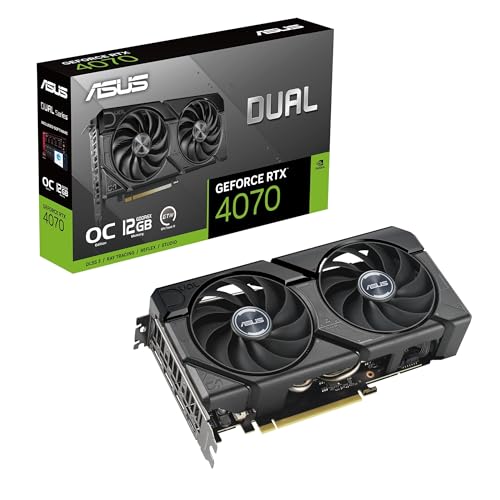 ASUS Dual GeForce RTX 4070 EVO OC Edition 12GB GDDR6X Gaming Grafikkarte (Nvidia GeForce RTX4070 DLSS 3, PCIe 4.0, 1x HDMI 2.1a, 3X DisplayPort 1.4a, DUAL-RTX4070-O12G-EVO, schwarz) + Indiana Jones