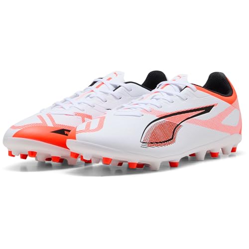 Puma Ultra 5 Play MG, Unisex Fussballschuh, Puma White-Puma Black-Glowing RED,