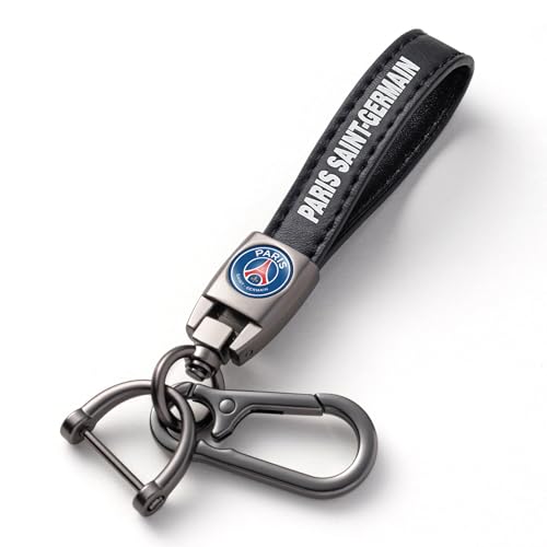 für Paris Saint Germain Auto Schlüsselanhänger, Leder Schlüsselring für Paris Saint Germain Fußballfans, Unisex-Autozubehör, Schwarz