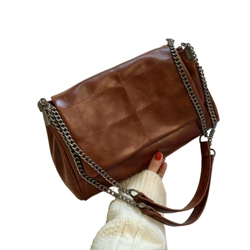 Gyios Handtasche Frauen Vintage Nähfaden Schultertasche, Metall Kette Strap Crossbody Tasche, Weiche Pu Leder Shopper Tote Für Reise Tägliche Arbeit-kaffee-31x20x13cm