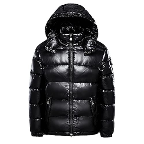 Earnmore Daunenjacke mit Kapuze für Herren, warme, glänzende Herbstjacke, gepolstert, Frühling, flauschiger Mantel, männlich, Winter, Rot, Schwarz, Schwarz, M