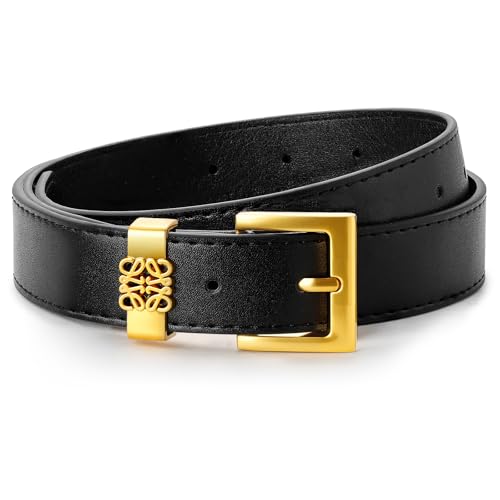 ZHUOMOT Gürtel Damen Schwarz mit Goldschnallen, Breite 2.8CM, Verstellbarer Ledergürtel Damen Gürtel Mode Damengürtel für Jeans Kleider Hosen, Dupes Taillengürtel Geschenke für Frauen, Länge 102CM