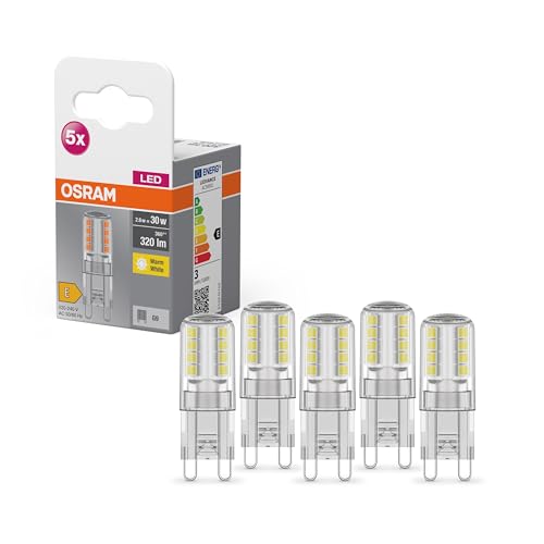 Osram Star PIN LED-Lampe für G9-Sockel, klares Glas,Warmweiß (2700K), 320 Lumen, Ersatz für herkömmliche 30W-Leuchtmittel, nicht dimmbar, 5-er Pack