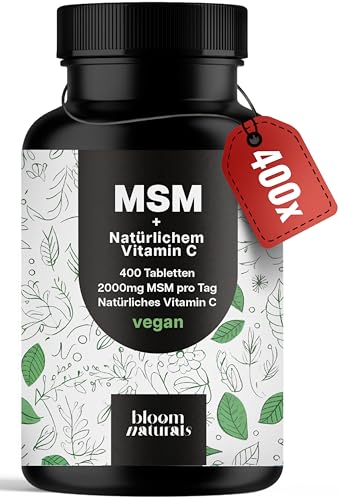 MSM Tabletten Hochdosiert - 400 Stück - 2000 mg MSM + Natürliches Vitamin C - Alternative zu Kapseln - Vegan & Produziert in Deutschland - Laborgeprüft - Verpackung kann variieren