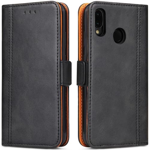 ROJIOJIO Handyhülle für Huawei P20 Lite Hülle, Premium Leder Klapphülle Handytasche, lederhülle Schutzhülle mit [Standfunktion] [Kartenfächern] für Huawei P20 Lite, Schwarz