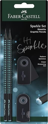 Faber-Castell 118295 - Schreibset Sparkle Midnight ocean, mit 2 Bleistifte, 1 Radierer und 1 Spitzer