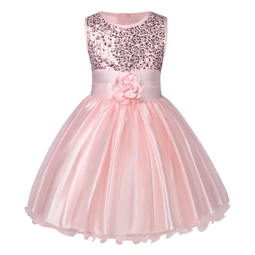 Aomig Kinder Mädchen Kleid Festlich Ärmellos Pailletten Blume Mädchen Tüllkleid Tutu Prinzessin Partykleid Ballkleid Hochzeit Party Kind Kleid für Hochzeit Geburtstag Fest Taufe Bankett Feiertag 130cm