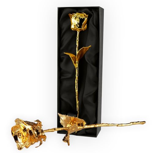 mikamax – Goldene Rose, 24 Karat Echtheitszertifikat – In 24K Gold getauchte echte Rose, 30 cm – Handgetaucht in Gold Frauen, Freundin, Valentinstag, Muttertag, Weihnachten