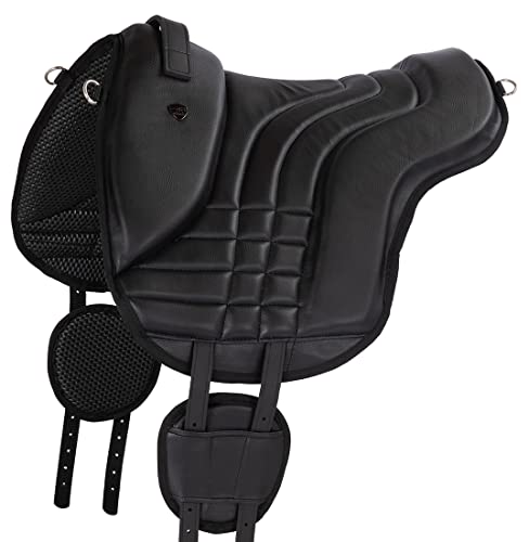 Equinate Reitpad Stella aus synthetischem Leder Pferd Schwarz - Bareback Pad mit pflegeleichter Neopren Unterseite - Reitkissen Baumloser Sattel