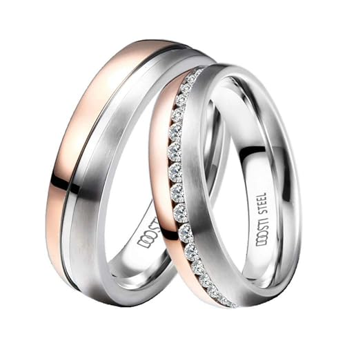 DOOSTI Damen Herren Ringe für Paare Bicolor Silber Rosegold Edelstahl Damenring Herrenring als Partnerringe Freundschaftsringe Verlobungsring Mann Frau (Herrenring, 70 (22.3))
