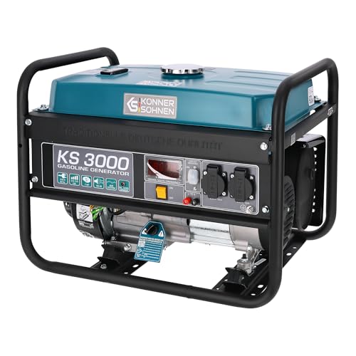 Könner & Söhnen KS 3000 Stromerzeuger,7 PS 4-Takt Benzinmotor, strom generator 3000 Watt,16A,230V Generator, Garage oder Camping Blau3