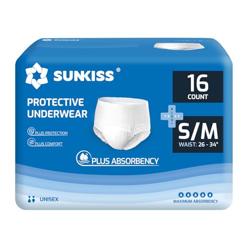 SUNKISS TrustPlus Inkontinenz Pants für Erwachsene, Saugfähige Windelhosen mit Elastischen Bündchen für Männer und Frauen, Diskreter Auslaufschutz bei Blasenschwäche, Größe S/M, 16 Stück