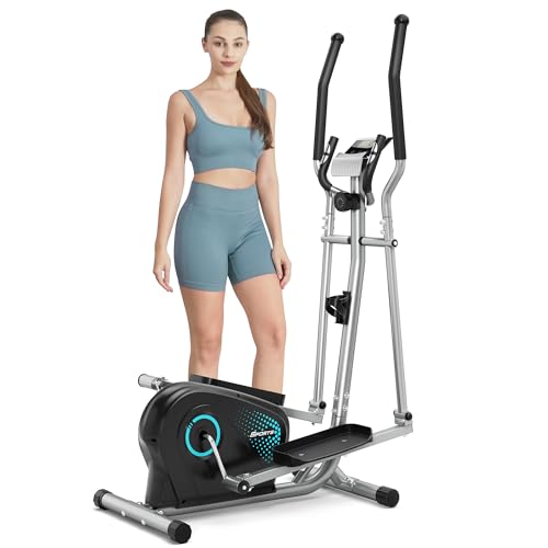 Dripex Crosstrainer für zuhause, Ultraleiser und Glatter Ellipsentrainer für zuhause mit 16-stufiger Widerstand, 6KG Internes Magnetisches Schwungrad, Pulssensor, LCD Monitor, Flaschenhalter (Cyan)