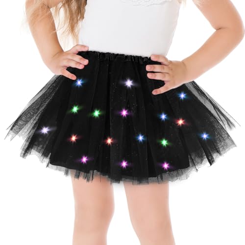 Tüllrock Damen Kinder, Tütü Damen Kinder mit Lichterkette, Glänzend LED Rock Tüllrock LED, Viele Farben Glitzer Tutu Rock für Halloween Karneval Verschiedene Themenpartys