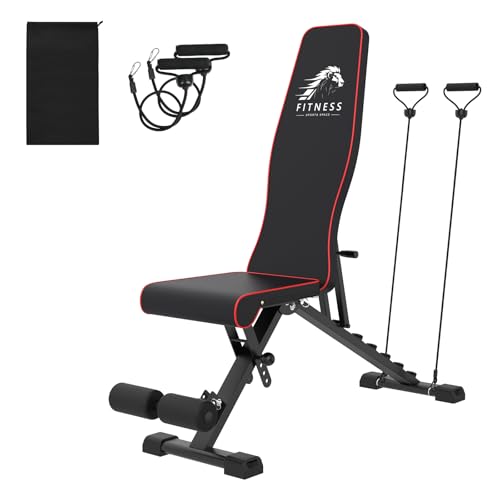 Dskeuzeew Hantelbank klappbare Multifunktion mit Widerstandsband und Aufbewahrungstasche, Trainingsbank Schrägbank mit 7-Fach Verstellbarer Rückenlehne 300kg