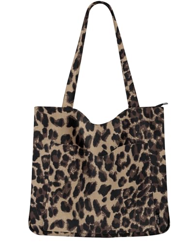 Prite Handtasche Damen Tote Bag Shopper Groß Umhängetasche Cord Beuteltasche Stofftasche für College Schule Arbeit Reisen Einkaufen