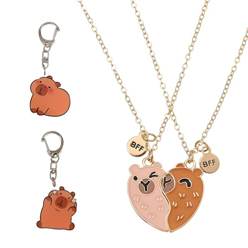 2 Stück Capybara Freundschaftskette und Schlüsselanhänger, Capibara Freundschaftsketten für Mädchen, Beste Freundinnen Halskette BFF Herz Hände Passende Ketten, Capybara Anhänger für Gute Freunde