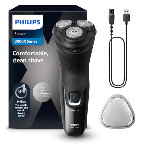 Philips Shaver Series 3000X – Elektrischer Rasierer für Herren in Schwarz, Nass- und Trockenrasur, mit SkinProtect-Technologie, ausklappbarem Bartschneider (Modell X3001/00)